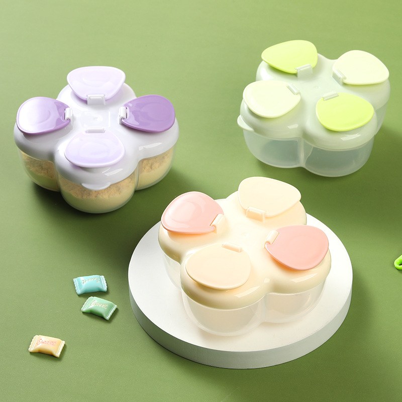Baby Food Category - ポータブルクローバー4コンパートメント粉ミルクキャニスター、ワンタッチ蓋気密漏れ防止、乳児用旅行用粉ミルクディスペンサー