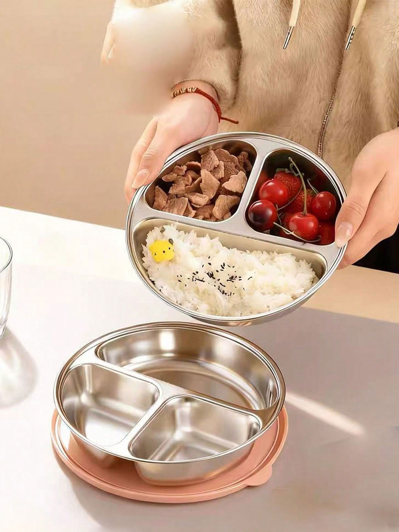 Baby Food Steamer - ベビーフード用3コンパートメント蒸しトレイ、蒸しパン、フライパン、分割蒸しコンパートメント付きワンポット、304ステンレス鋼蒸しボウル、1個