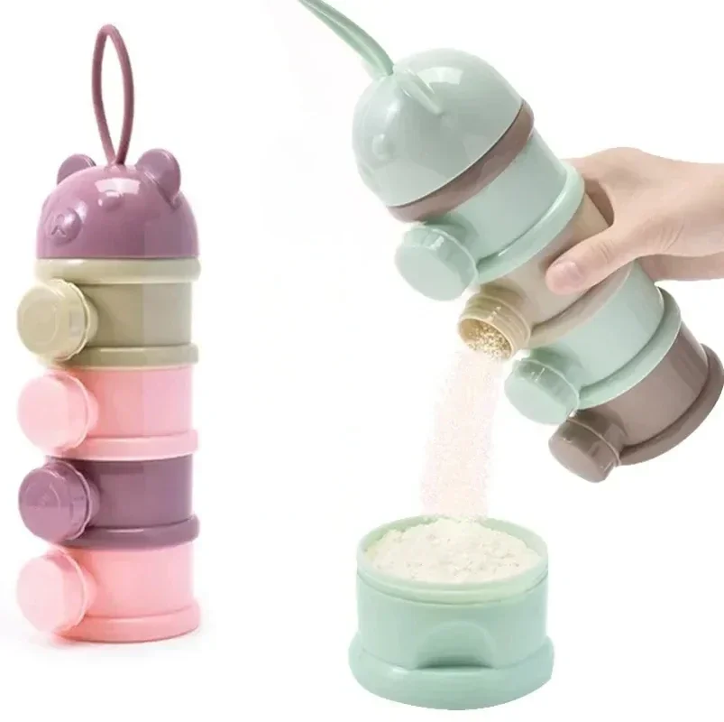 Baby Food Category - 粉ミルクボックス 4 層クマスタイルポータブル複数開口部シリアル漫画幼児ベビーフード収納ボックス幼児スナック容器