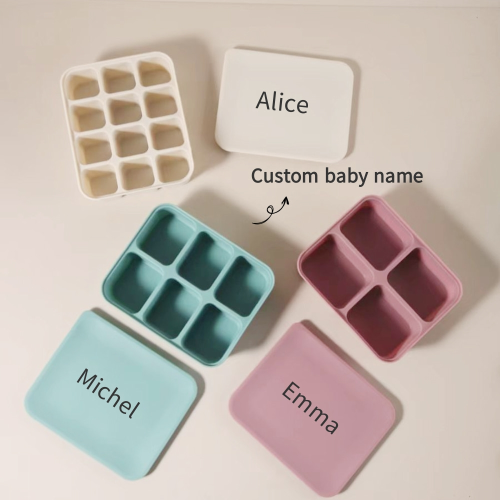 Baby Food Homemade - 名前入りベビーフードフリーザートレイ、12セルBPAフリーシリコン製アイスキューブ型、自家製ベビーフード＆ピューレ用