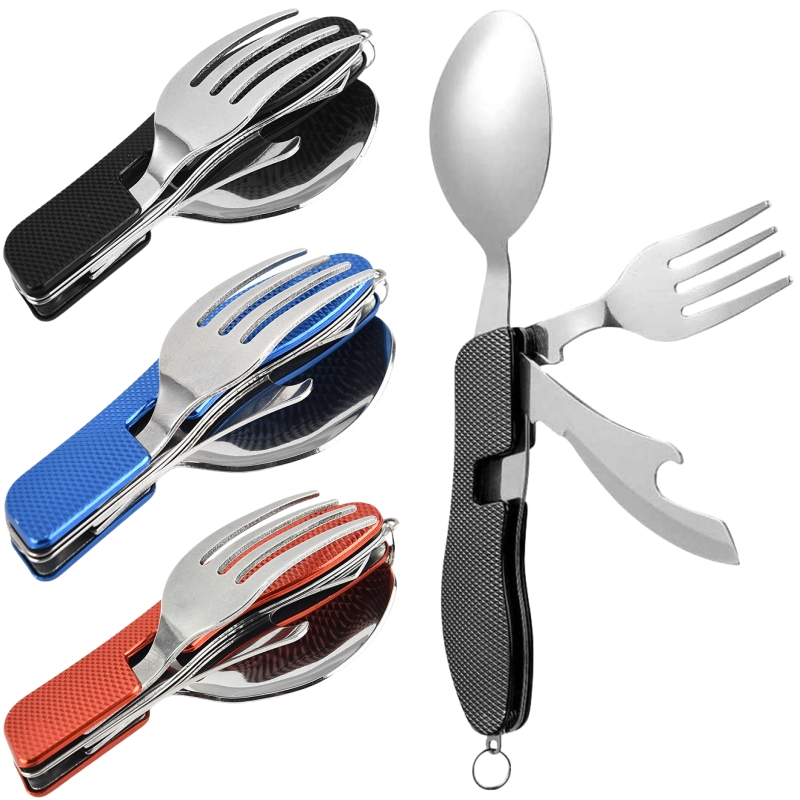 Weaning Spoon Set - 4 in1 折りたたみ式キャンプ用食器セット 多機能ナイフ フォーク スプーン
