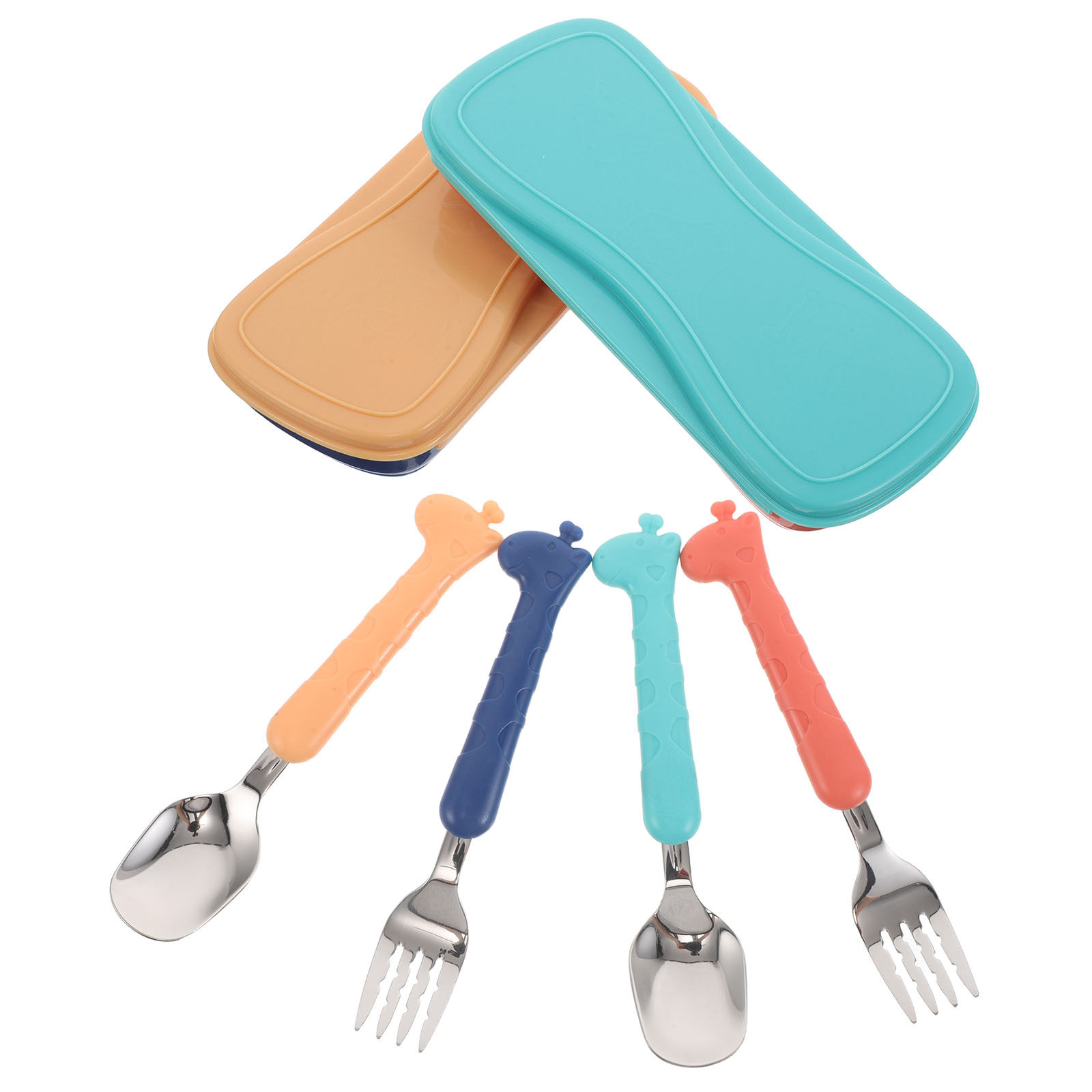 Weaning Spoon Set - 1セット ポータブル ステンレス製 子供用食器セット コンパクトケース付き 幼児用スプーン