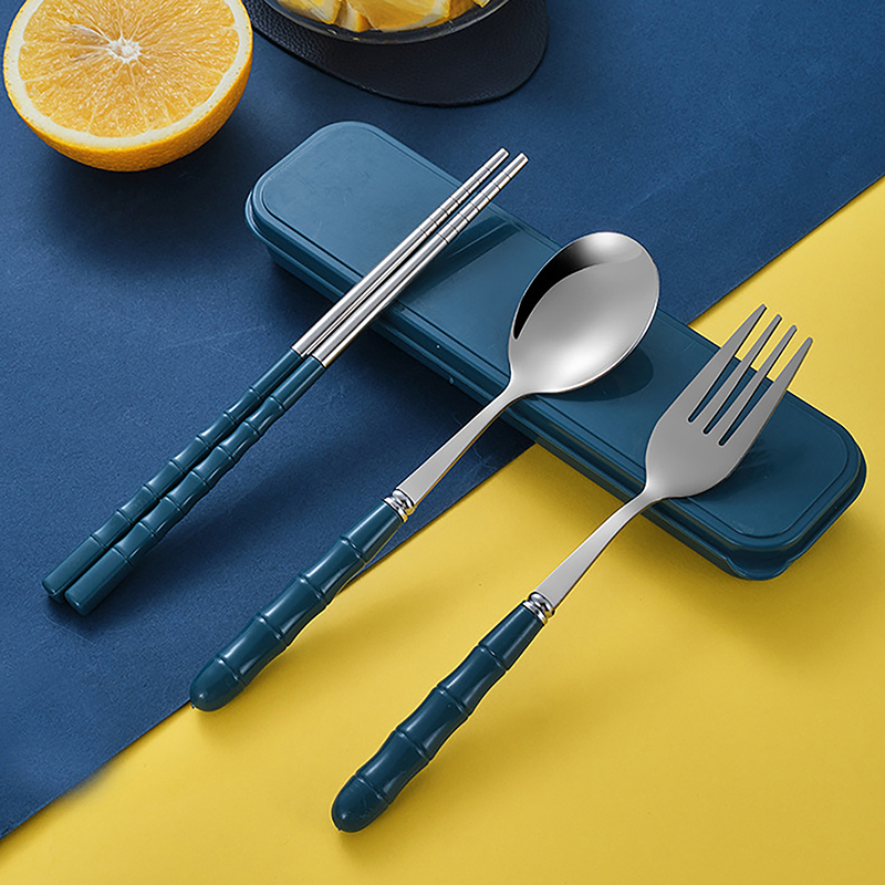 Weaning Spoon Set - 3 個の箸スプーンフォークセットステンレス鋼ポータブル食器再利用可能な旅行ピクニックカトラリーボックス付き
