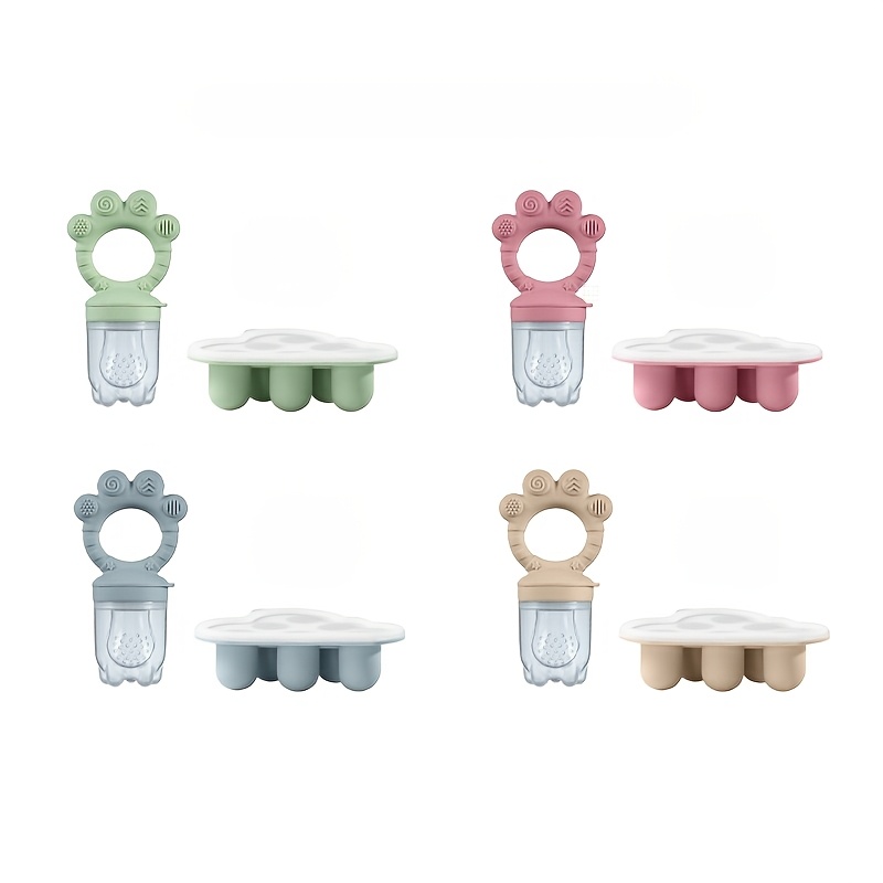 Baby Food Chart - 2個セット ベビー食器セット：フリーザー型付き蓋付きベビーフルーツフィーダー、シリコンフードトレイフィーダー、母乳歯固めフィーダー