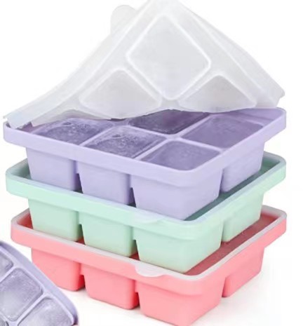 Baby Food Homemade - 大型食品グレードのシリコン製アイスキューブ型、蓋付き、自家製冷凍用の6コンパートメント製氷皿、離乳食の保管用