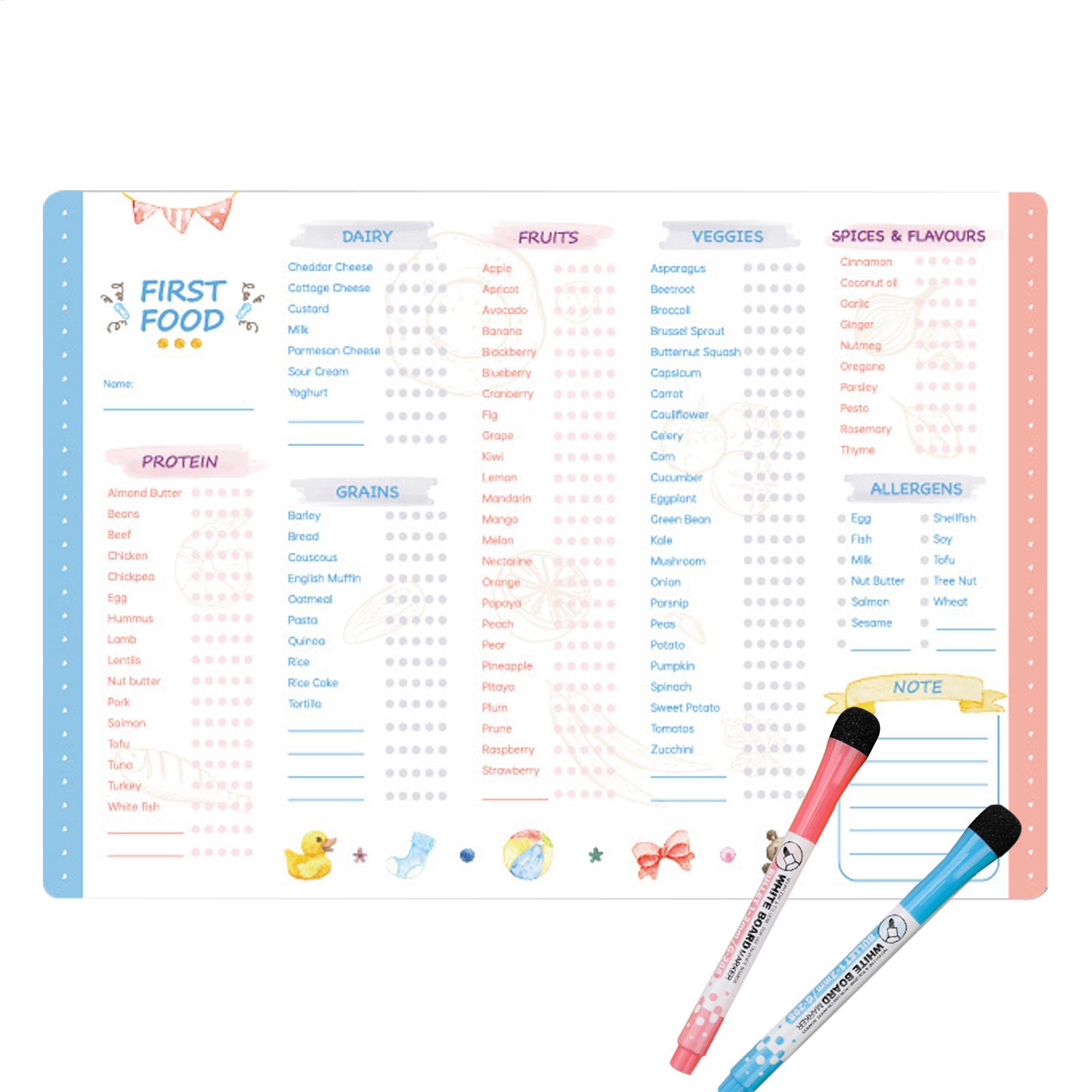 Baby Food Chart - ファーストフードチャート 磁気式ベビーファーストフードチェックリスト 多機能ベビーファーストフードトラッカー 繰り返し使える磁気式食事プランナー