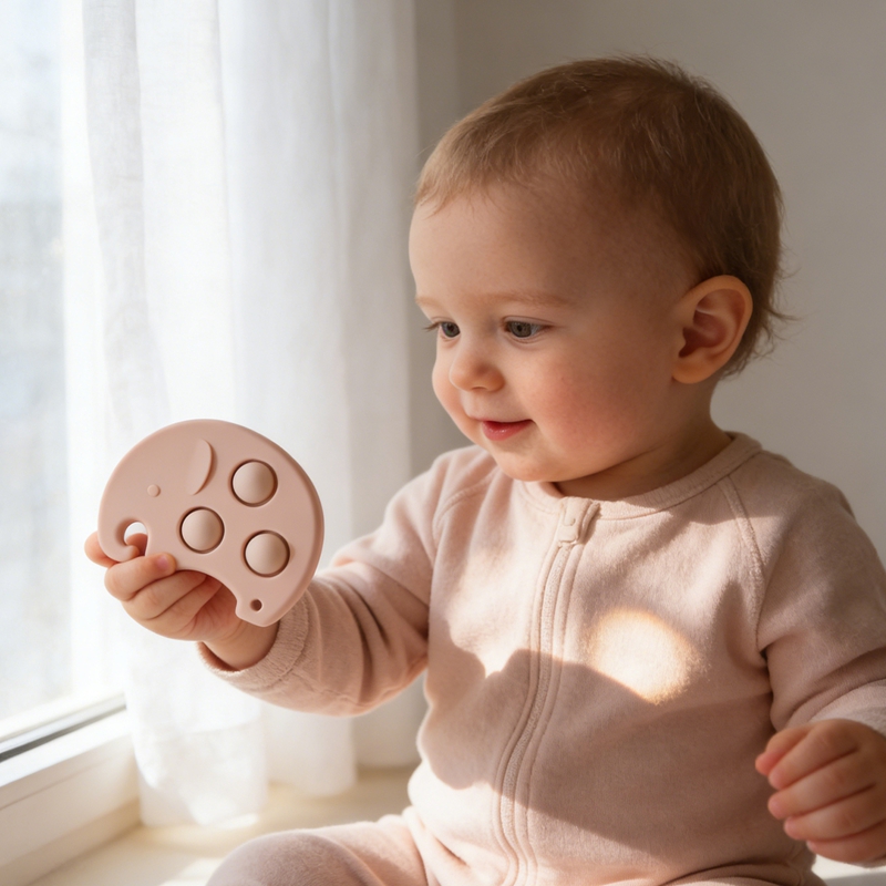 Baby Food Natural - 素材：ベビーおもちゃ、柔らかくてかわいい丸い形の象、シリコン製の象の膝当ては、食品グレードのシリコンで完全に作られています。