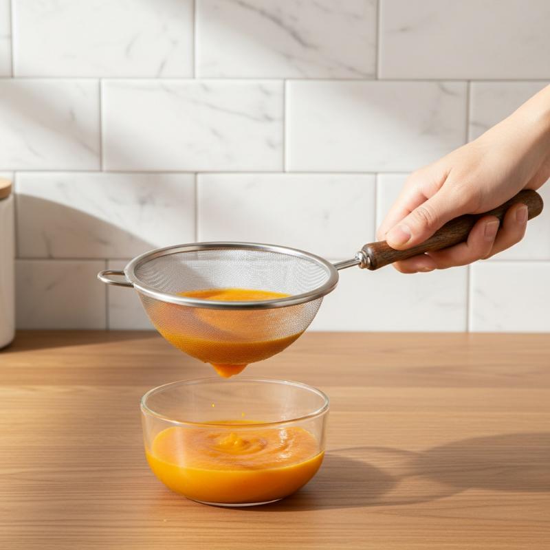 Baby Food Strainer - ベビー補助食品残留物ストレーナー 304 ステンレス鋼ファインフィルタースプーン木製ハンドル豆乳フィルターガジェット