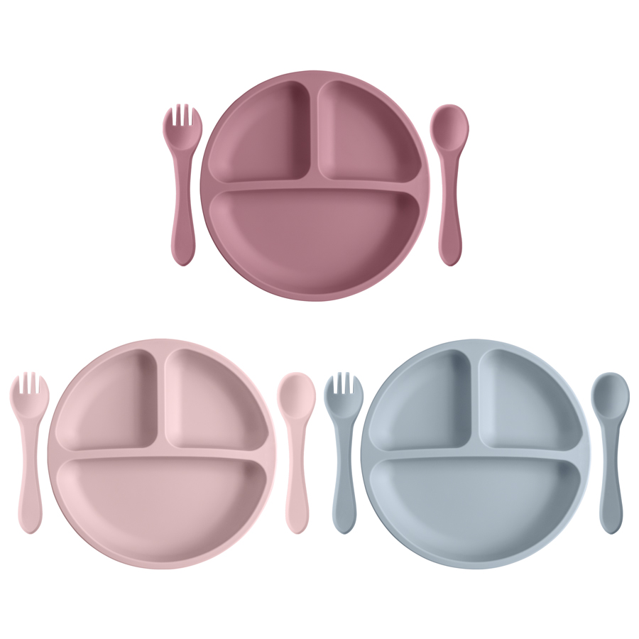 Baby Food Chart - 3 個子供の食器セット赤ちゃん食べる食品トレーニングシリコーン食器セットベビー吸盤給餌皿プレートスプーンフォーク