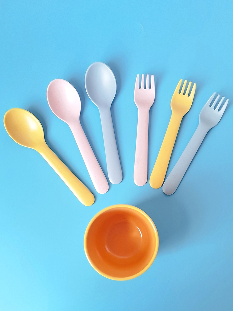 Baby Food Restaurant - 竹繊維フォークスプーンベビー補助食品トレーニングレストランフルーツデザートフォーク大人子供用食器セット韓国Sle