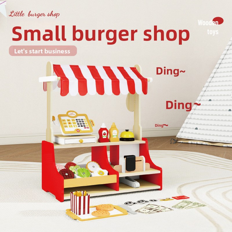 Baby Food Restaurant - 子供のおもちゃパズル木製ハンバーガーショップセットミニチュア食品ベビーアクセサリーモンテッソーリ十分なボードゲームインタラクティブおもちゃギフト
