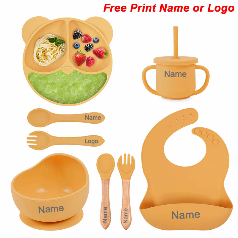 Baby Food Utensil - 給餌セットシリコーンベビー吸盤ボウル皿プレート子供のためのクマプレートセットベビー食器子供用カップストロー付き 8 個