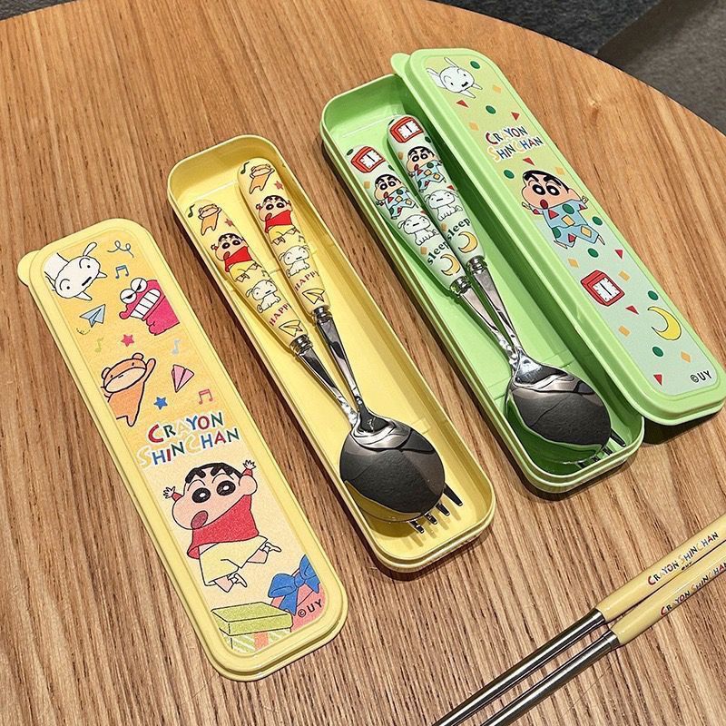 かわいいクレヨンしんちゃんステンレス鋼スプーンフォーク箸セッ - Weaning Spoon Set のレビューと価格