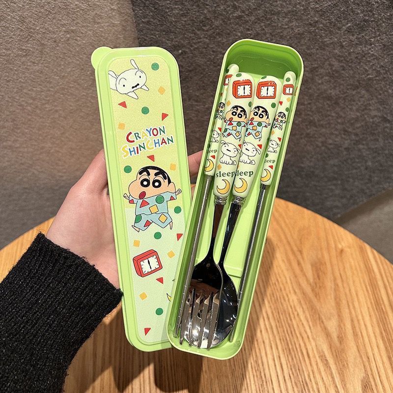 かわいいクレヨンしんちゃんステンレス鋼スプーンフォーク箸セッ - Weaning Spoon Set のレビューと価格