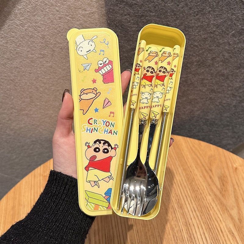 かわいいクレヨンしんちゃんステンレス鋼スプーンフォーク箸セッ - Weaning Spoon Set のレビューと価格