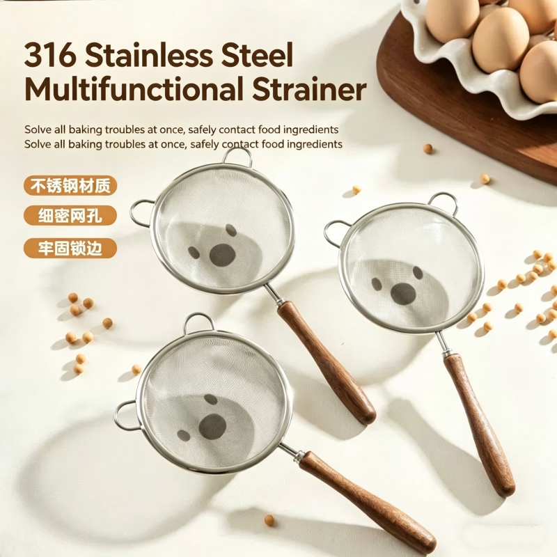 ファインフィルターストレーナー、新しい304木製ハンドル、ベ - Baby Food Strainer のレビューと価格