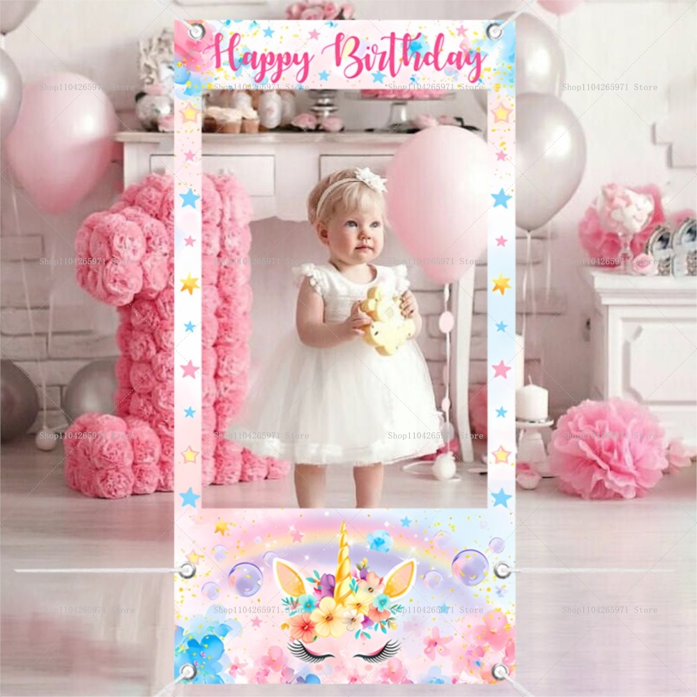 ユニコーンテーマフォトブースフレーム小道具女の子新生児1歳の - Baby Food Newborn のレビューと価格