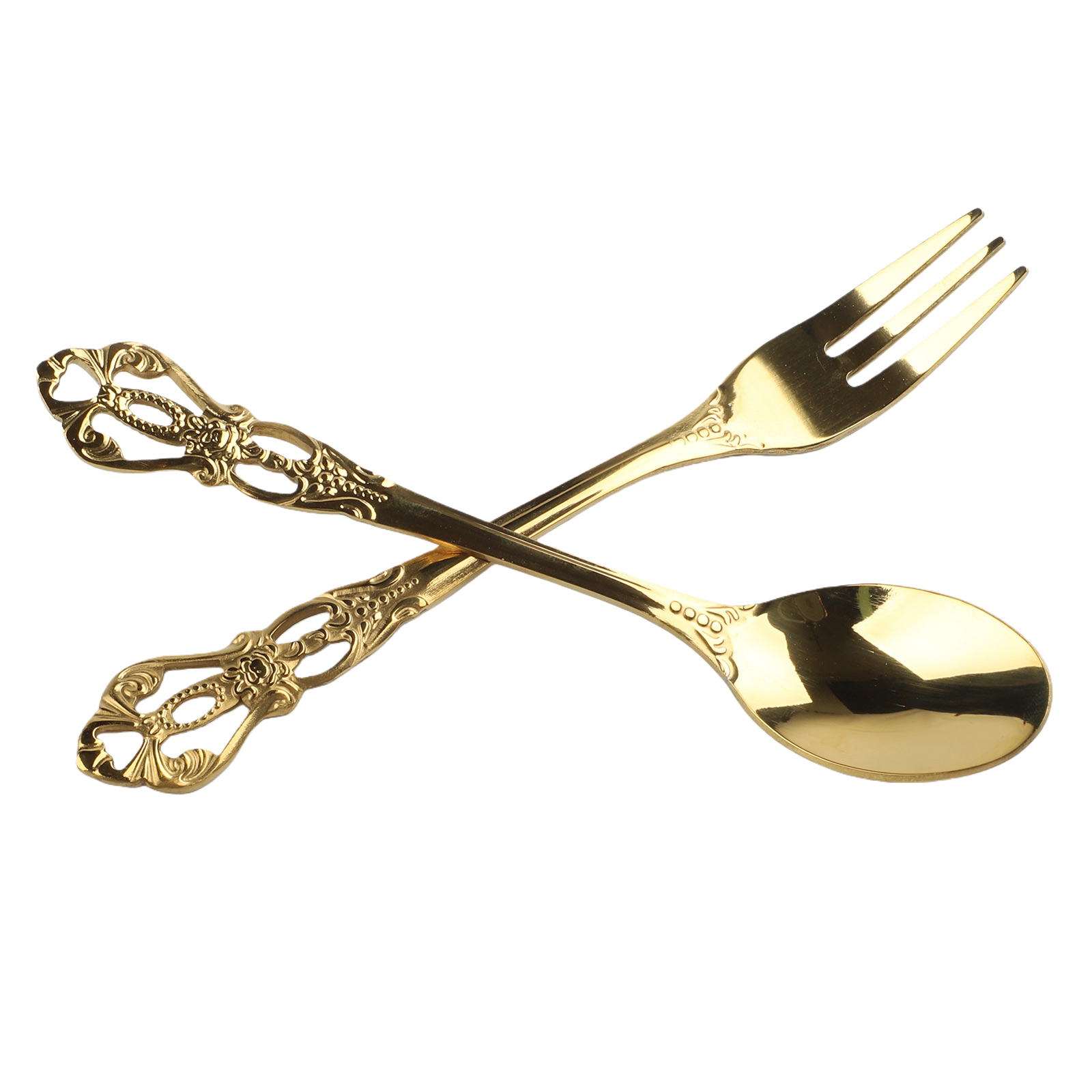 1 ペアヴィンテージゴールドスプーンフォークカトラリーセット - Weaning Spoon Set のレビューと価格