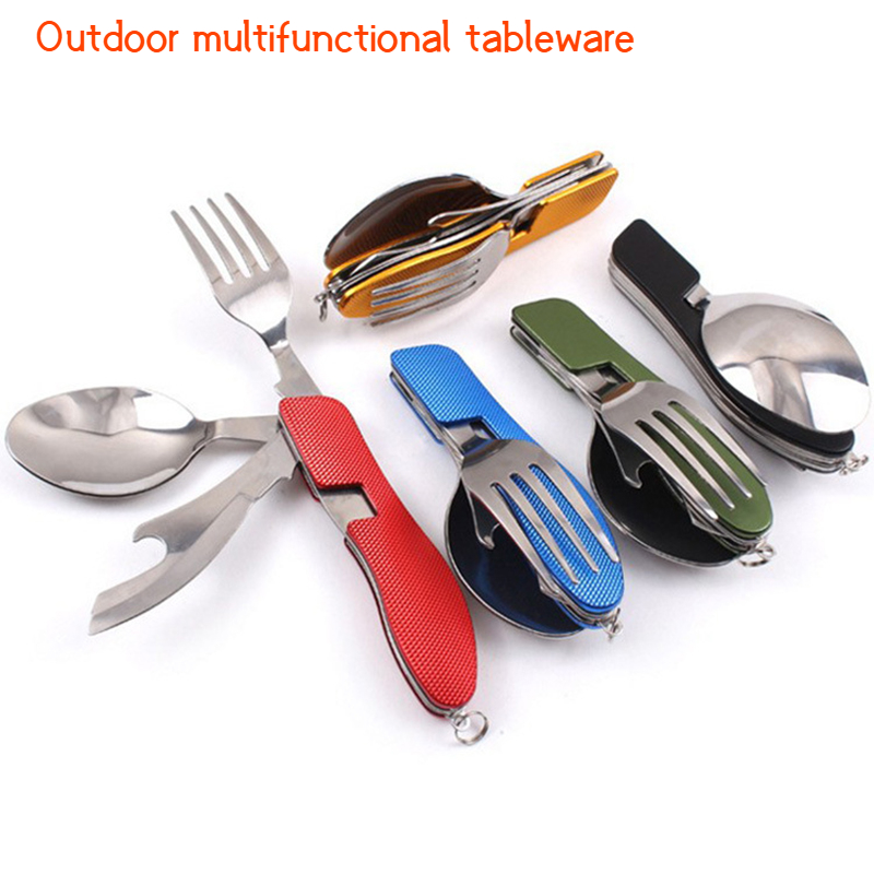 ステンレス鋼カトラリー 4 で 1 屋外ピクニック食器折りた - Weaning Spoon Set のレビューと価格