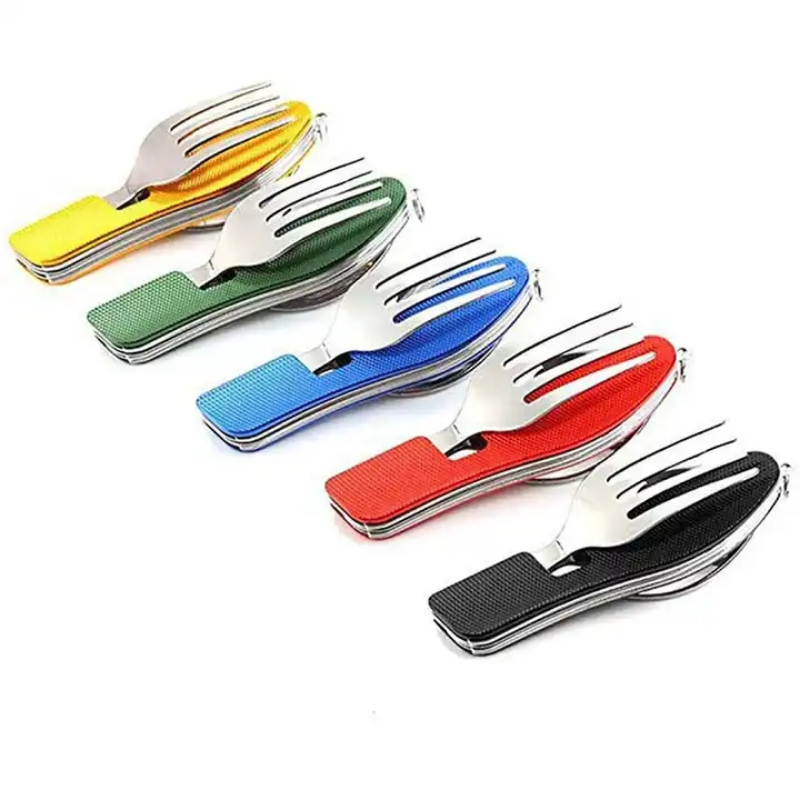 ステンレス鋼カトラリー 4 で 1 屋外ピクニック食器折りた - Weaning Spoon Set のレビューと価格