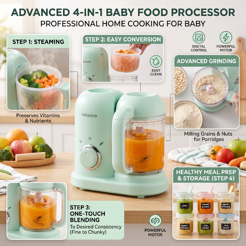 多機能高精度ベビーフードグラインダー小型自動4in1調理蒸し - Baby Food Steamer のレビューと価格