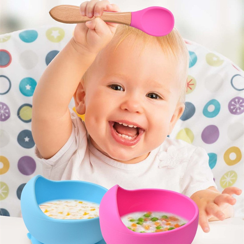 2 ピース/セットベビーシリコーンスプーンフォーク木製ハンド - Weaning Spoon Set のレビューと価格
