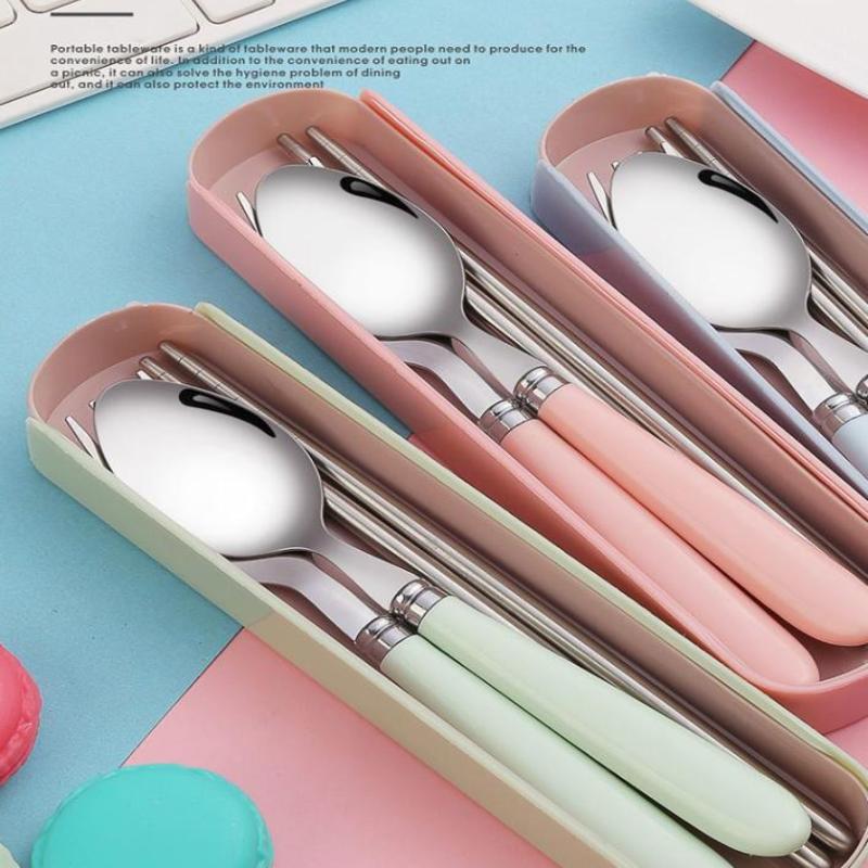 ステンレス鋼ポータブル学生食器アウトドア旅行弁当箱スプーンフ - Weaning Spoon Set のレビューと価格