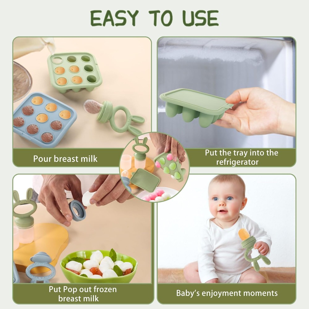 ベビーフード冷凍トレイ、シリコン製ニブルフィーダー、母乳アイ - Baby Food Homemade のレビューと価格