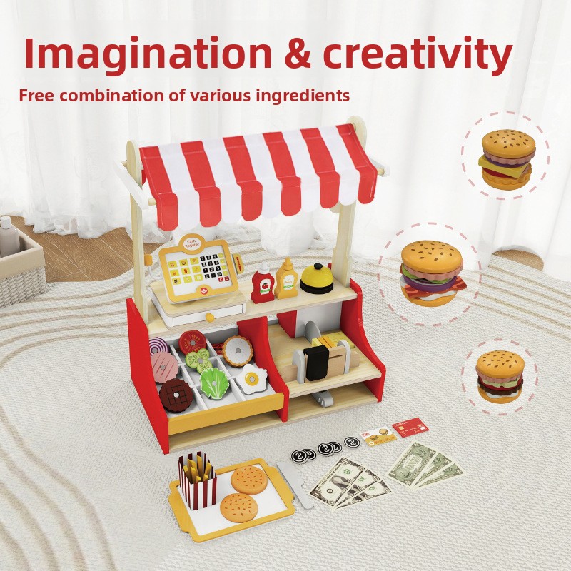子供のおもちゃパズル木製ハンバーガーショップセットミニチュア - Baby Food Restaurant のレビューと価格