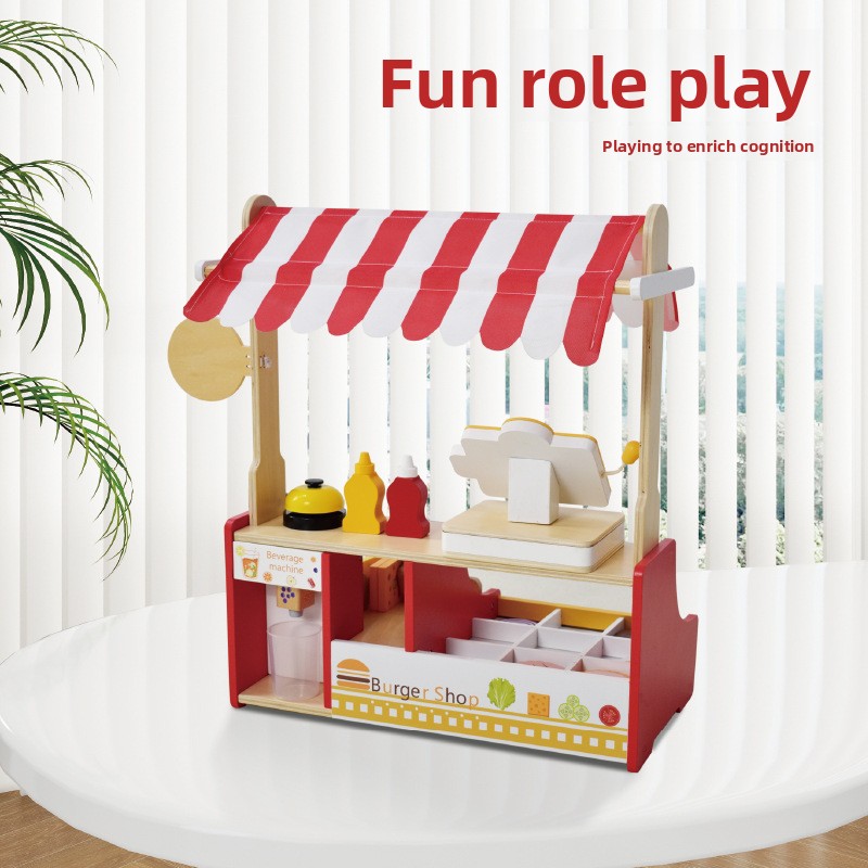 子供のおもちゃパズル木製ハンバーガーショップセットミニチュア - Baby Food Restaurant のレビューと価格